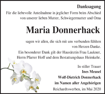 Traueranzeige von Maria Donnerhack von Wochenspiegel Weißenfels
