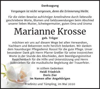 Traueranzeige von Marianne Krosse von Super Sonntag Naumburg/Nebra