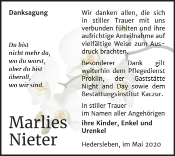 Traueranzeige von Marlies Nieter von Mitteldeutsche Zeitung Quedlinburg