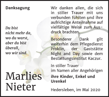 Traueranzeige von Marlies Nieter von Super Sonntag Quedlinburg
