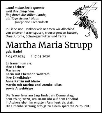 Traueranzeige von Martha Maria Strupp von Mitteldeutsche Zeitung Aschersleben