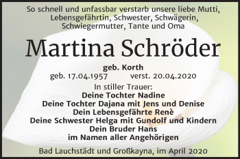 Traueranzeige von Martina Schröder von Super Sonntag Merseburg/Querfurt