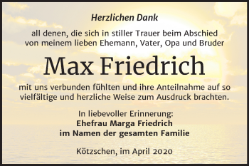 Traueranzeige von Max Friedrich von Mitteldeutsche Zeitung Merseburg/Querfurt