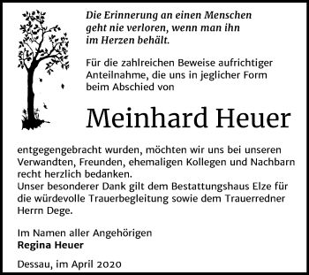 Traueranzeige von Meinhard Heuer von Super Sonntag Dessau-Roßlau