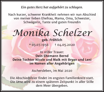 Traueranzeige von Monika Schelzer von Super Sonntag Aschersleben