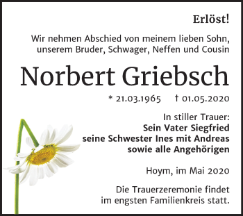 Traueranzeige von Norbert Griebsch von Super Sonntag Aschersleben