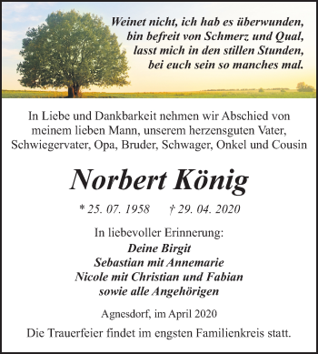 Traueranzeige von Norbert König von Mitteldeutsche Zeitung Sangerhausen