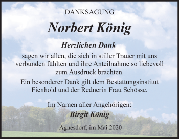 Traueranzeige von Norbert König von Mitteldeutsche Zeitung Sangerhausen