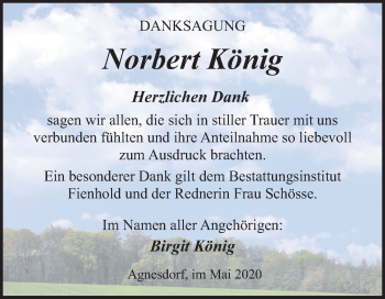 Traueranzeige von Norbert König von Wochenspiegel Sangerhausen