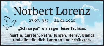 Traueranzeige von Norbert Lorenz von Super Sonntag Dessau-Roßlau
