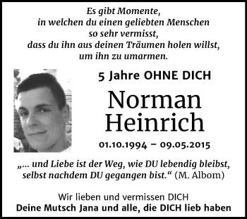 Traueranzeige von Norman Heinrich von Mitteldeutsche Zeitung Zeitz