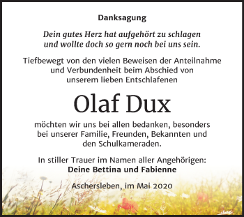 Traueranzeige von Olaf Dux von Super Sonntag Aschersleben