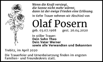 Traueranzeige von Olaf Posern von Mitteldeutsche Zeitung Wittenberg