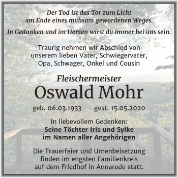 Traueranzeige von Oswald Mohr von Mitteldeutsche Zeitung Mansfelder Land