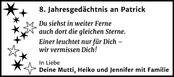 Traueranzeige von Patrick  von Super Sonntag Quedlinburg