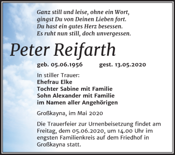 Traueranzeige von Peter Reifarth von Mitteldeutsche Zeitung Merseburg/Querfurt