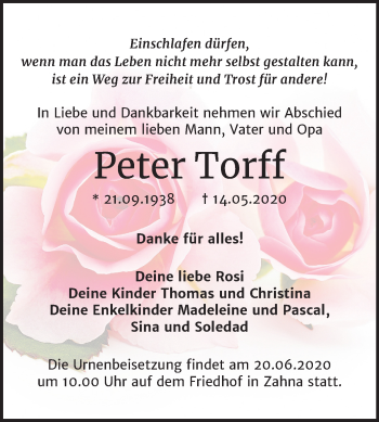 Traueranzeige von Peter Torff von Super Sonntag Wittenberg