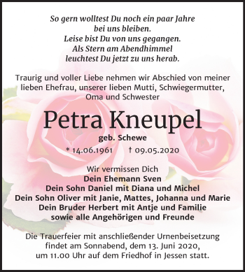 Traueranzeige von Petra Kneupel von Super Sonntag Wittenberg