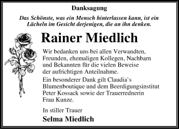 Traueranzeige von Rainer Miedlich von Super Sonntag Wittenberg
