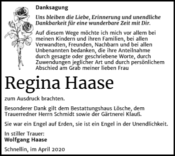 Traueranzeige von Regina Haase von Mitteldeutsche Zeitung Wittenberg