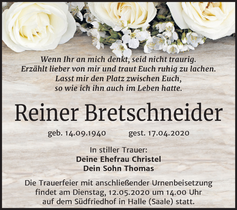  Traueranzeige für Reiner Bretschneider vom 02.05.2020 aus Mitteldeutsche Zeitung Halle/Saalkreis