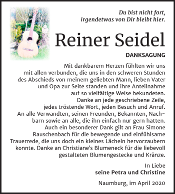 Traueranzeige von Reiner Seidel von Mitteldeutsche Zeitung Naumburg/Nebra