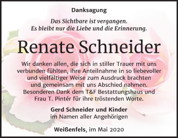 Traueranzeige von Renate Schneider von Mitteldeutsche Zeitung Weißenfels