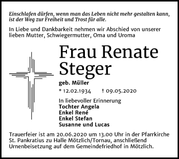 Traueranzeige von Renate Steger von Mitteldeutsche Zeitung Halle/Saalkreis