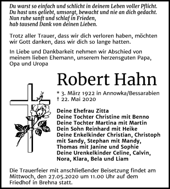 Traueranzeige von Robert Hahn von Mitteldeutsche Zeitung Bitterfeld