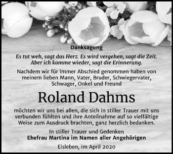 Traueranzeige von Roland Dahms von Super Sonntag Mansfelder Land
