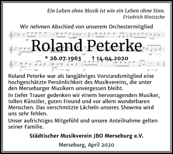 Traueranzeige von Roland Peterke von Mitteldeutsche Zeitung Merseburg/Querfurt