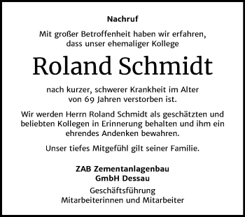 Traueranzeige von Roland Schmidt von Mitteldeutsche Zeitung Dessau-Roßlau