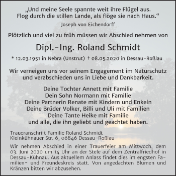 Traueranzeige von Roland Schmidt von Mitteldeutsche Zeitung Dessau-Roßlau
