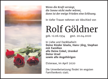Traueranzeige von Rolf Göldner von Mitteldeutsche Zeitung Zeitz
