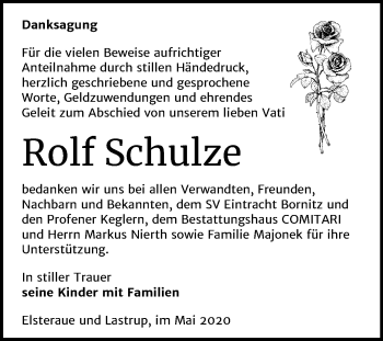 Traueranzeige von Rolf Schulze von Super Sonntag Zeitz
