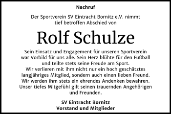 Traueranzeige von Rolf Schulze von Super Sonntag Zeitz