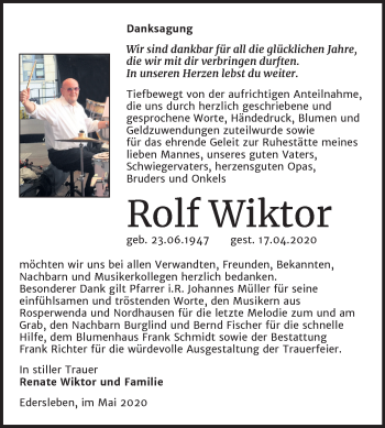 Traueranzeige von Rolf Wiktor von Super Sonntag Sangerhausen