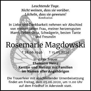 Traueranzeige von Rosemarie Magdowski von Super Sonntag Bernburg