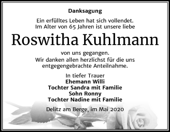 Traueranzeige von Roswitha Kuhlmann von Super Sonntag Merseburg/Querfurt