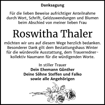 Traueranzeige von Roswitha Thaler von Mitteldeutsche Zeitung Bitterfeld