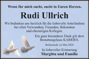 Traueranzeige von Rudi Ullrich von Super Sonntag Quedlinburg