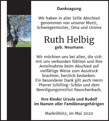 Traueranzeige von Ruth Helbig von Mitteldeutsche Zeitung Weißenfels