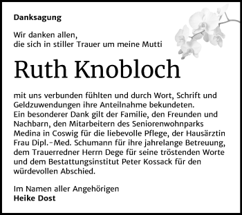 Traueranzeige von Ruth Knobloch von Super Sonntag Wittenberg