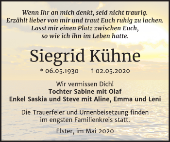 Traueranzeige von Siegrid Kühne von Mitteldeutsche Zeitung Wittenberg