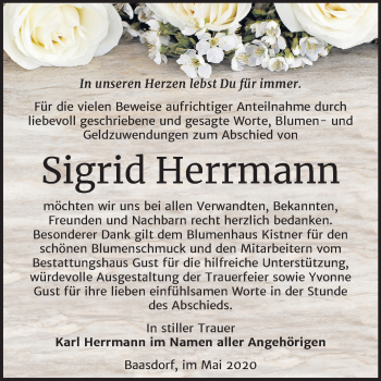 Traueranzeige von Sigrid Herrmann von Mitteldeutsche Zeitung Köthen