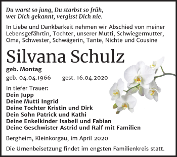 Traueranzeige von Silvana Schulz von Mitteldeutsche Zeitung Wittenberg