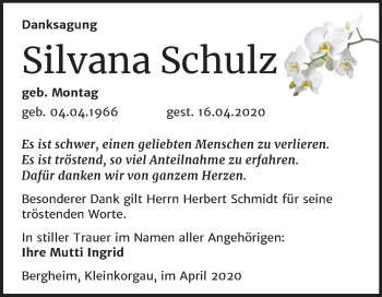 Traueranzeige von Silvana Schulz von Mitteldeutsche Zeitung Wittenberg