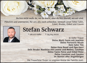 Traueranzeige von Stefan Schwarz von Super Sonntag Dessau-Roßlau