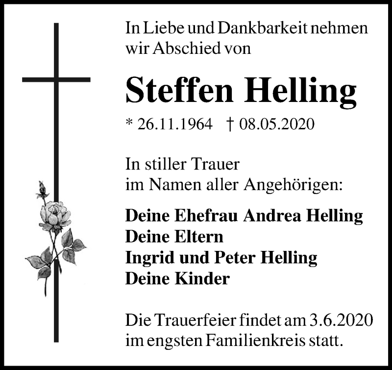  Traueranzeige für Steffen Helling vom 16.05.2020 aus Mitteldeutsche Zeitung Halle/Saalkreis