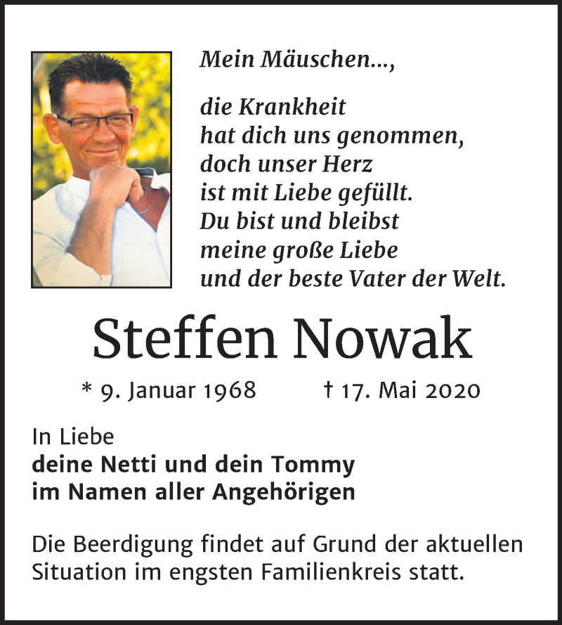  Traueranzeige für Steffen Nowak vom 20.05.2020 aus Mitteldeutsche Zeitung Merseburg/Querfurt